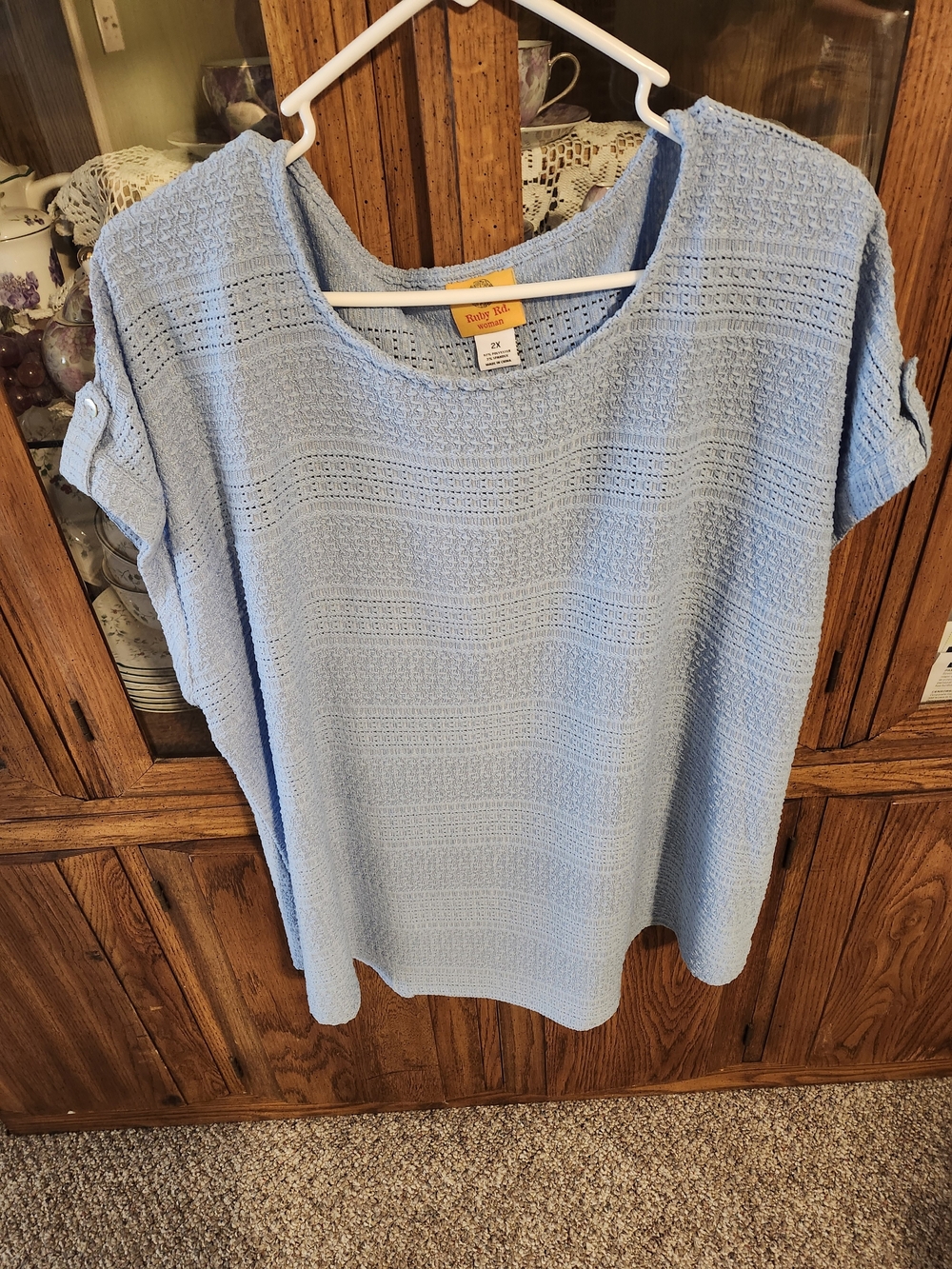 Ruby Rd. Light Blue Textured Short Sleeve Tunic